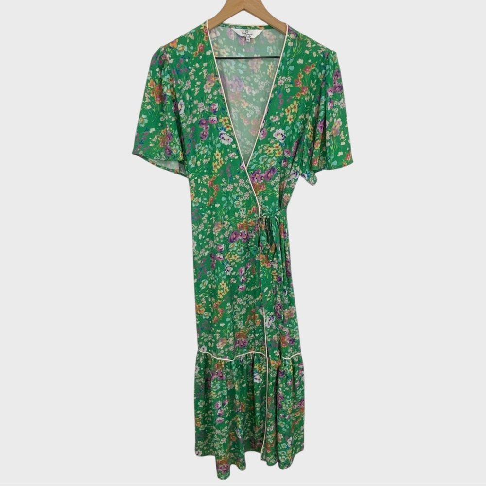 La Roque Green Meadow Floral Wren Wrap Dress Size XL - Picture 2 of 8